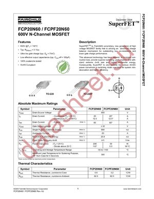 FCP20N60_F080 datasheet  
